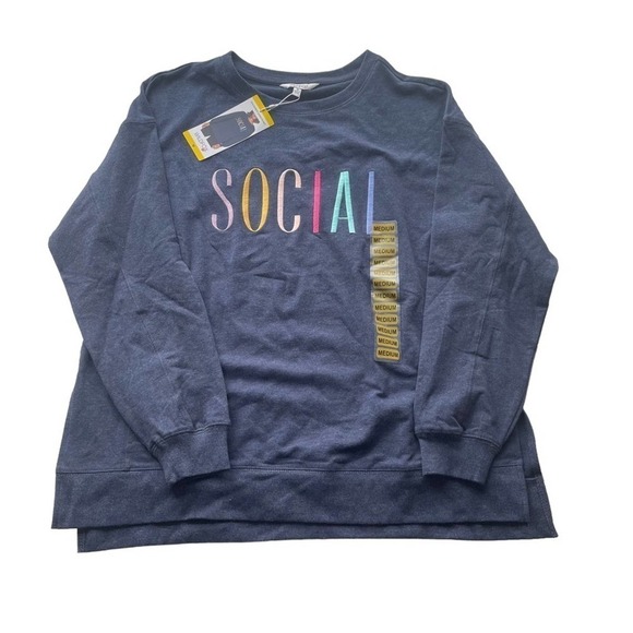 Wildfox Statement Sweatshirt Social Navy Blue French Terry - Picture 7 of 13
